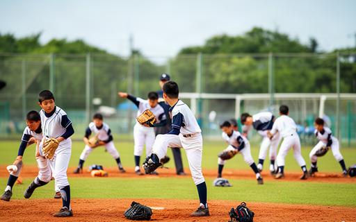 いなべ市の少年野球チームがグラウンドで練習する地域の風景